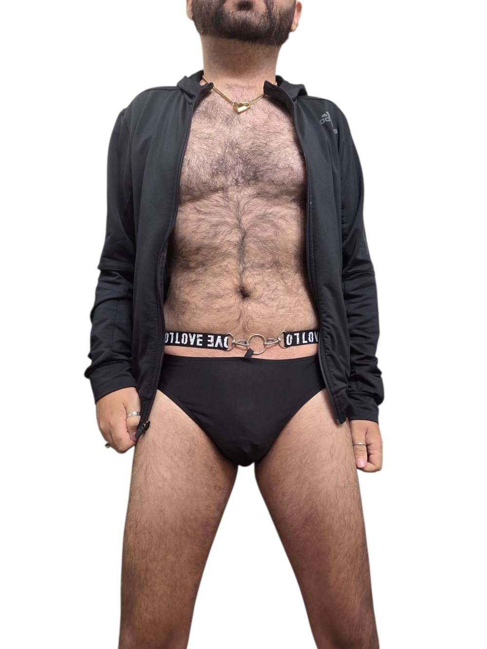 New Men's Black Briefs with Hardware + Elastic Waistband Size L